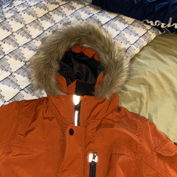 Orange Fur-Lined kids Winter Jacket - Picture 3 of 16